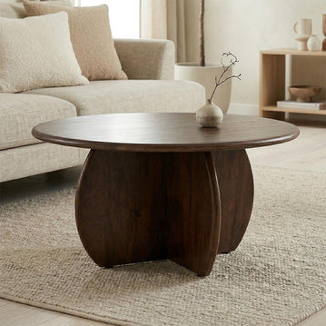 Donkerbruine ronde salontafel van mangohout