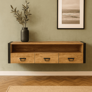 Mangohouten tv meubel zwevend bruin met metaal 150cm