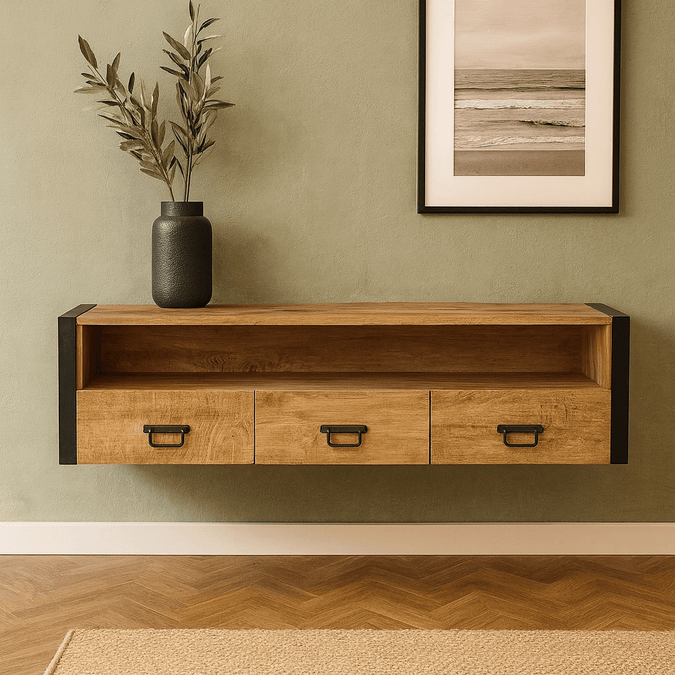 Mangohouten tv meubel zwevend bruin met metaal 150cm