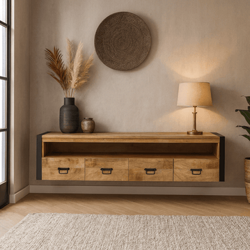 Mangohouten tv meubel zwevend bruin met metaal 180cm