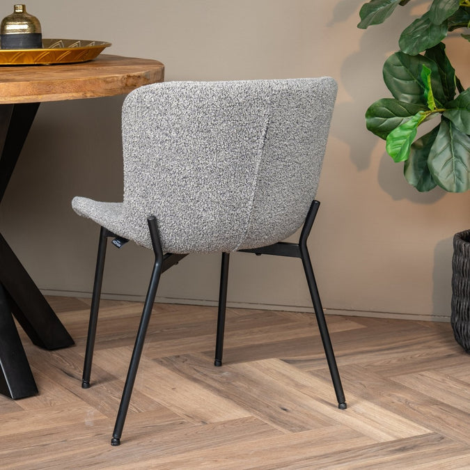 Eetkamerstoel lichtgrijs bouclé stof 