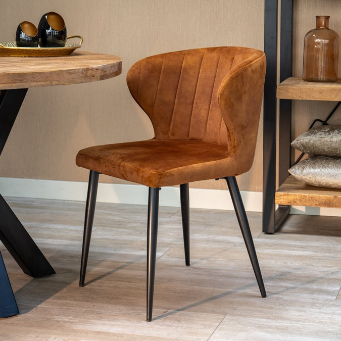 Eetkamerstoel cognac met zwart onderstel 