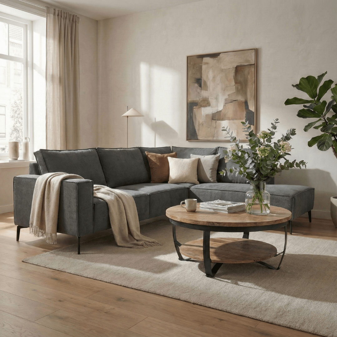 Donkergrijze hoekbank rechts