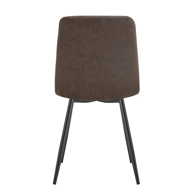 Eetkamerstoel van donker bruine stof met zwart onderstel Nox