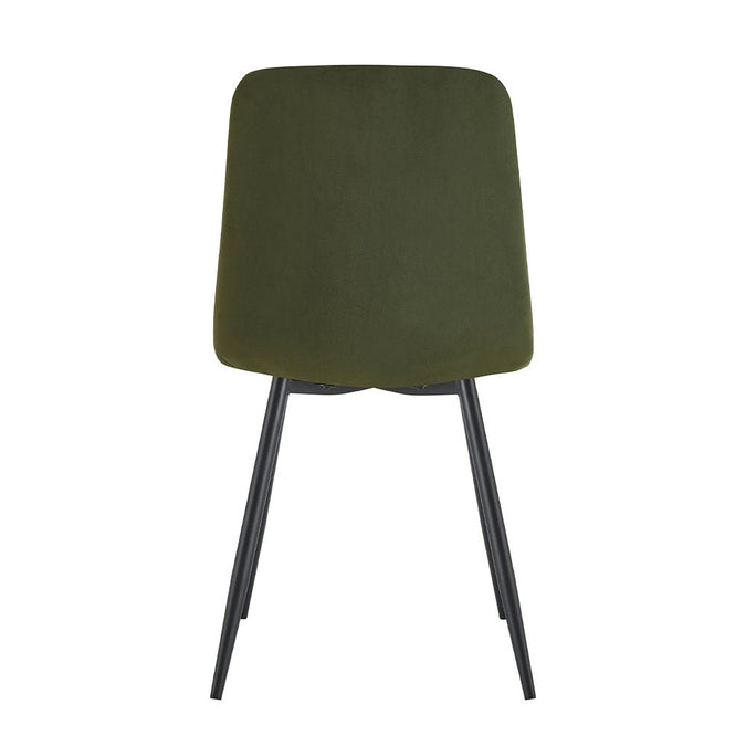 Achterkant donkergroene eetkamerstoel met zwart onderstel 