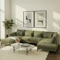 Hoekank Willow 5-zits U-opstelling Rechts Groen Mahom