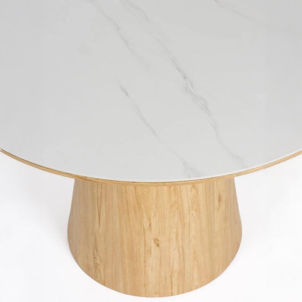 Eettafel lichtbruin marmer 115cm rond