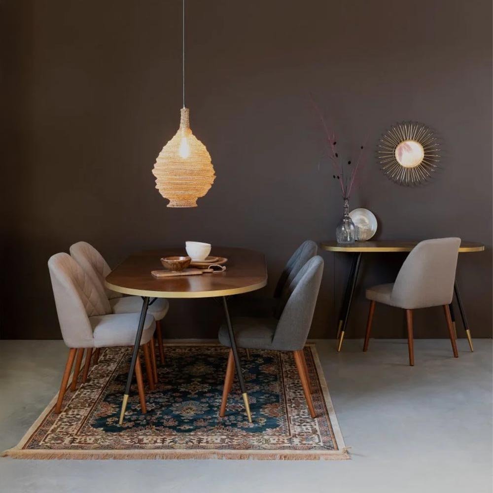 Eetkamerstoel beige met houten onderstel