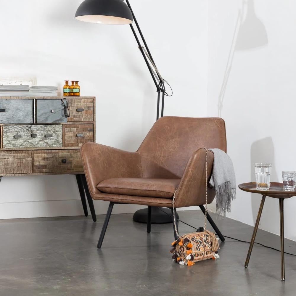 Loungefauteuil bruin met zwart onderstel
