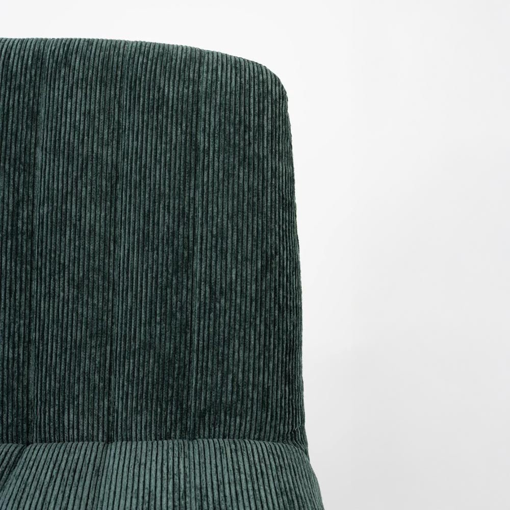 Loungefauteuil donkergroen ribstof met zwart onderstel