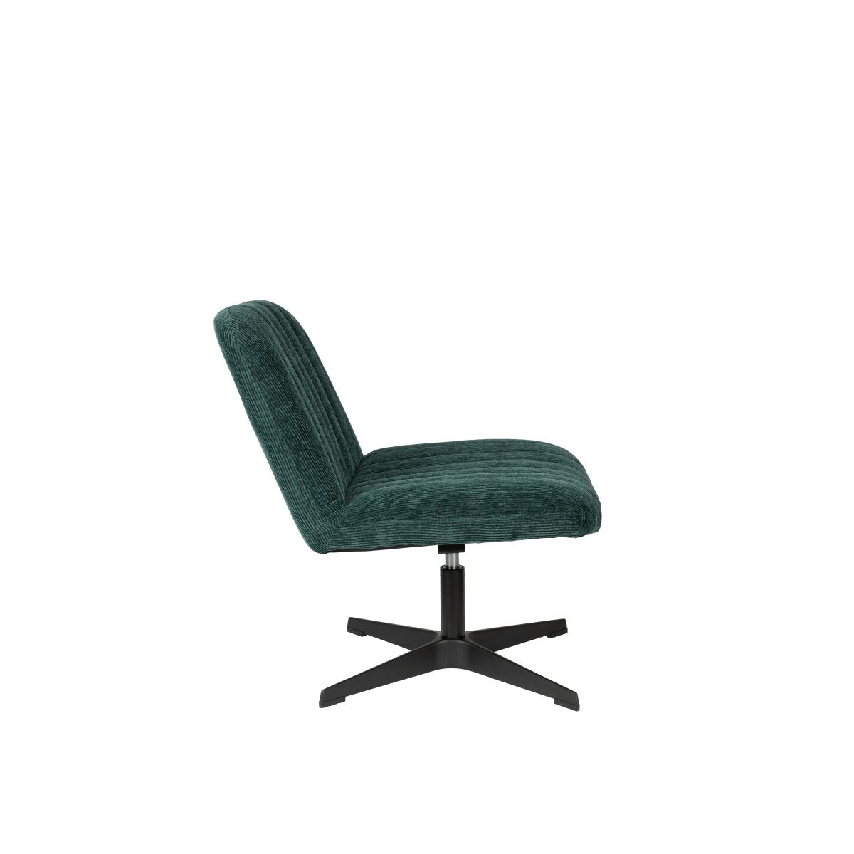 Loungefauteuil donkergroen ribstof met zwart onderstel
