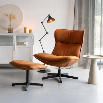 Loungefauteuil cognac met zwart onderstel