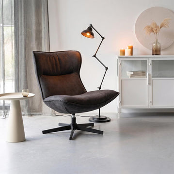Loungefauteuil antraciet met zwart onderstel