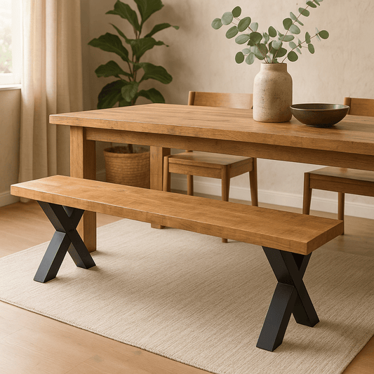 Mangohouten Eetkamerbank Columbus X-poot 180x40 cm Mahom