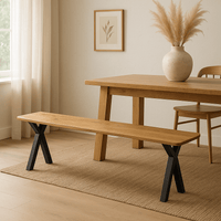 Mangohouten eetkamerbank Salerno X-poot, taps 140x40 cm Mahom
