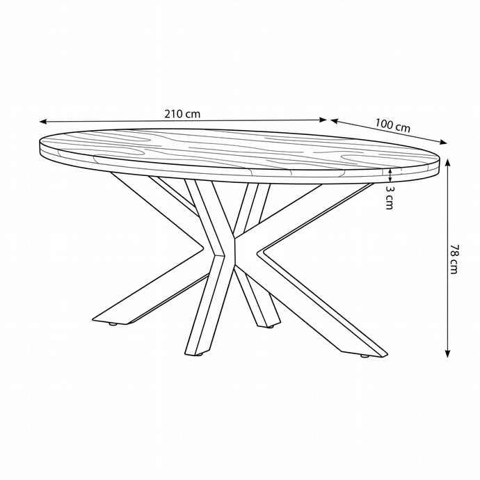 Mangohouten Eettafel Tulsa Ovaal 210×100 cm Mahom