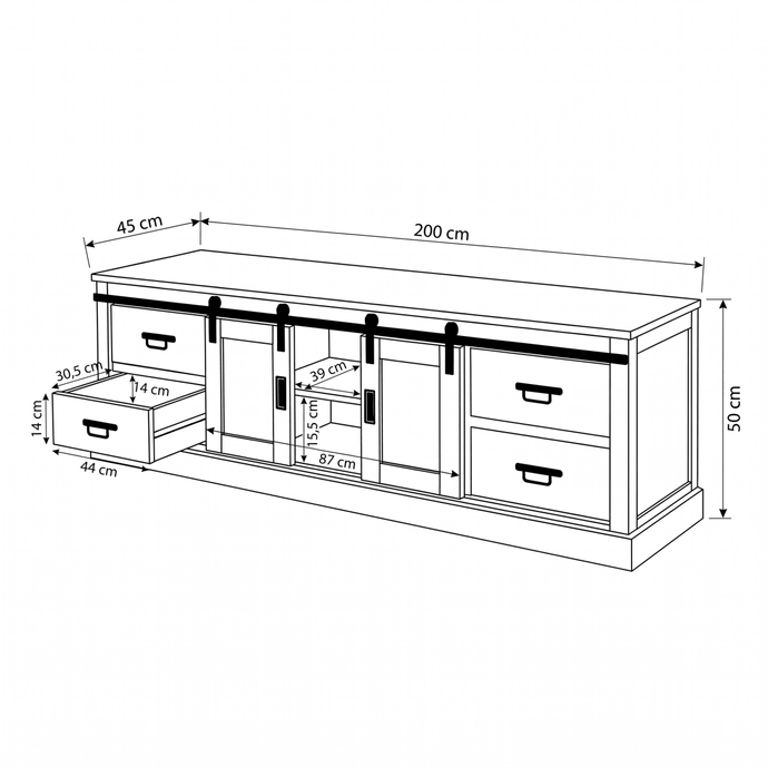 Mangohouten TV Meubel Portland 200 cm Mahom