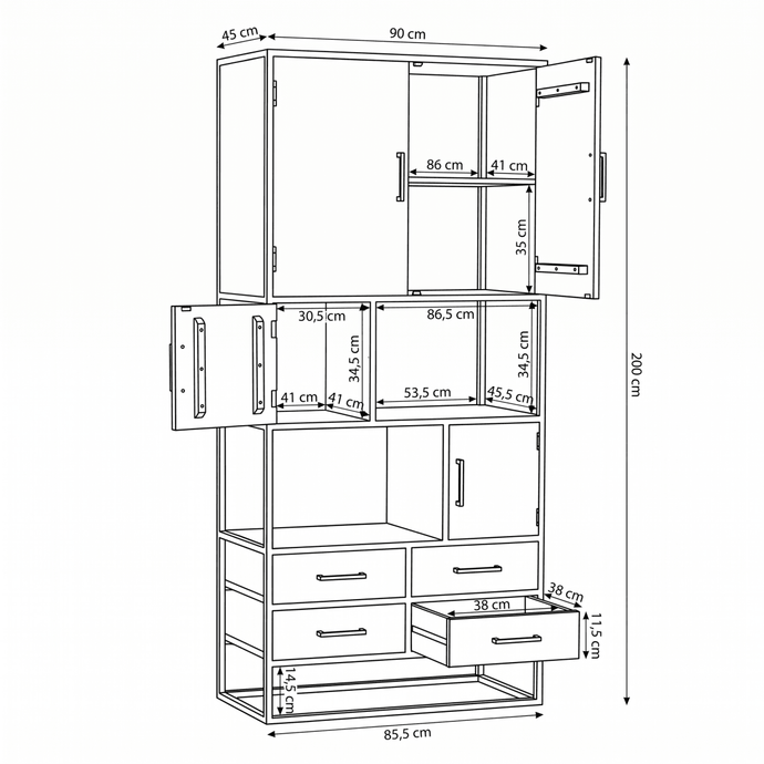 Mangohouten Vakkenkast San Antonio 90 cm Mahom