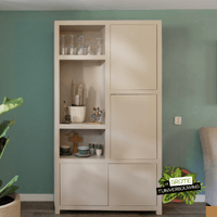 Mangohouten Wandkast Phoenix 120 cm Crème Mahom (3 open vakken, 4 deuren)