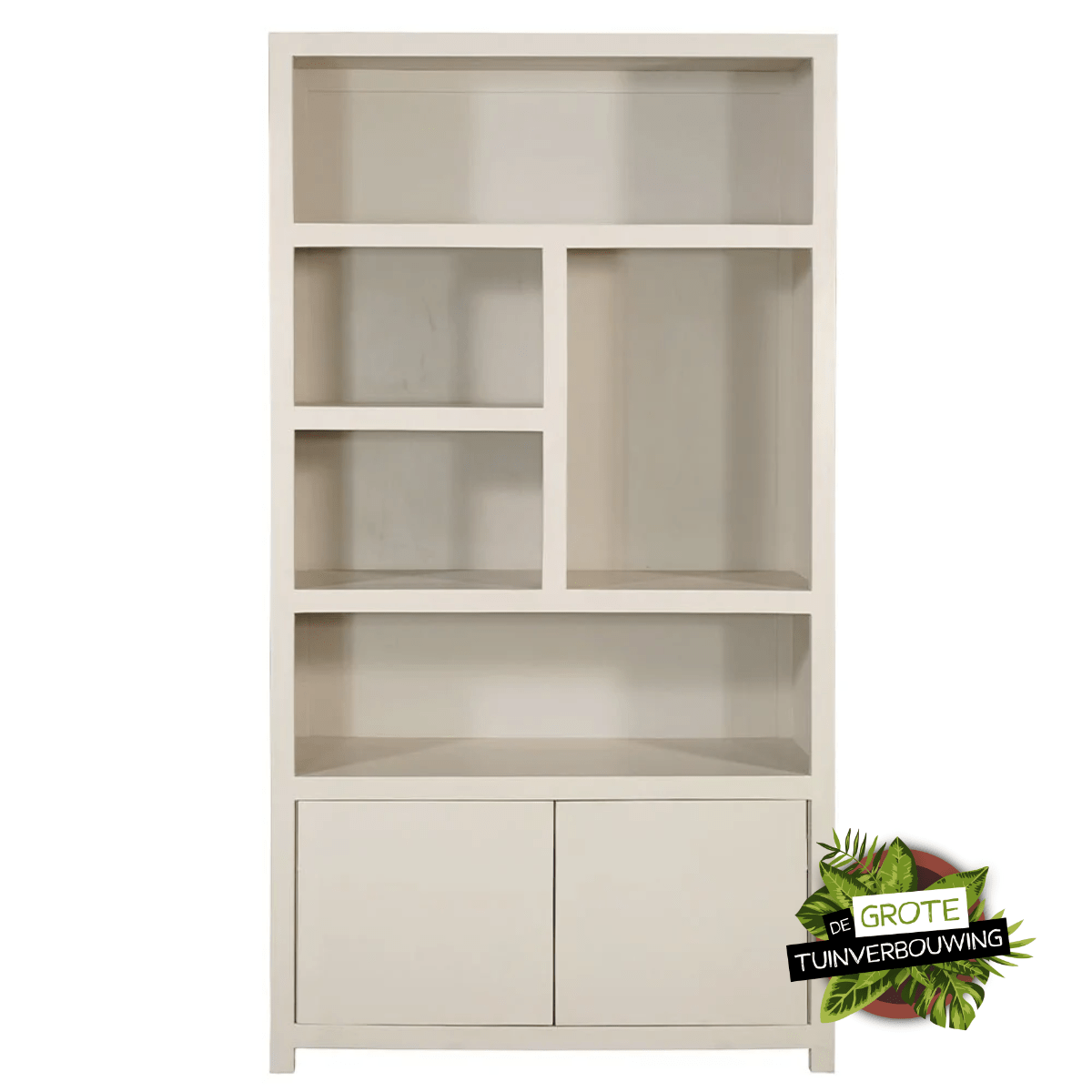 Mangohouten Wandkast Phoenix 120 cm Crème Mahom (5 open vakken, 2 deuren)