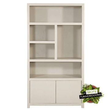 Mangohouten Wandkast Phoenix 120 cm Crème Mahom (5 open vakken, 2 deuren)