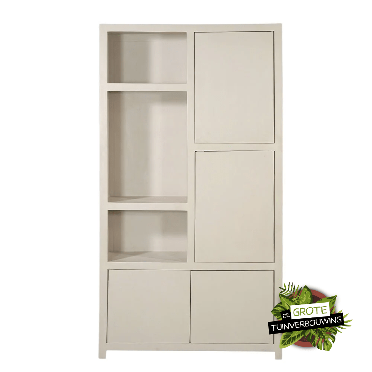 Mangohouten Wandkast Phoenix 120 cm Crème Mahom (3 open vakken, 4 deuren)