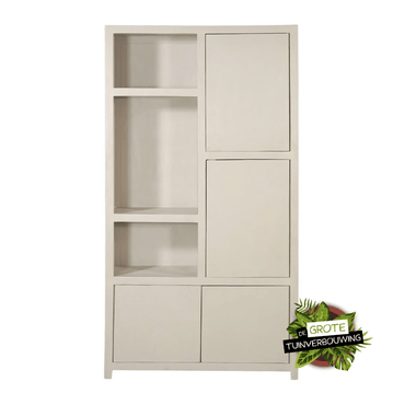 Mangohouten Wandkast Phoenix 120 cm Crème Mahom (3 open vakken, 4 deuren)