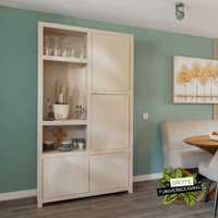 Mangohouten Wandkast Phoenix 120 cm Crème Mahom (3 open vakken, 4 deuren)