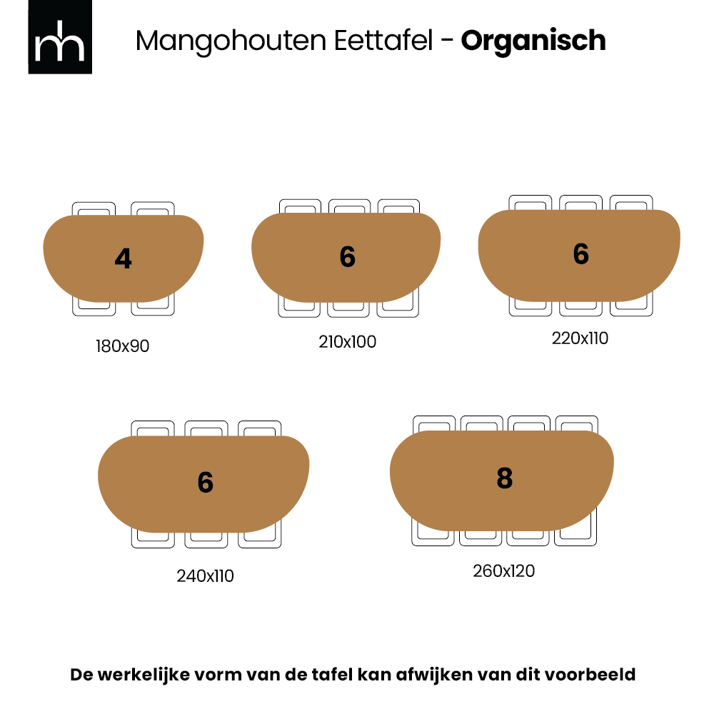 Mangohouten eettafel organisch