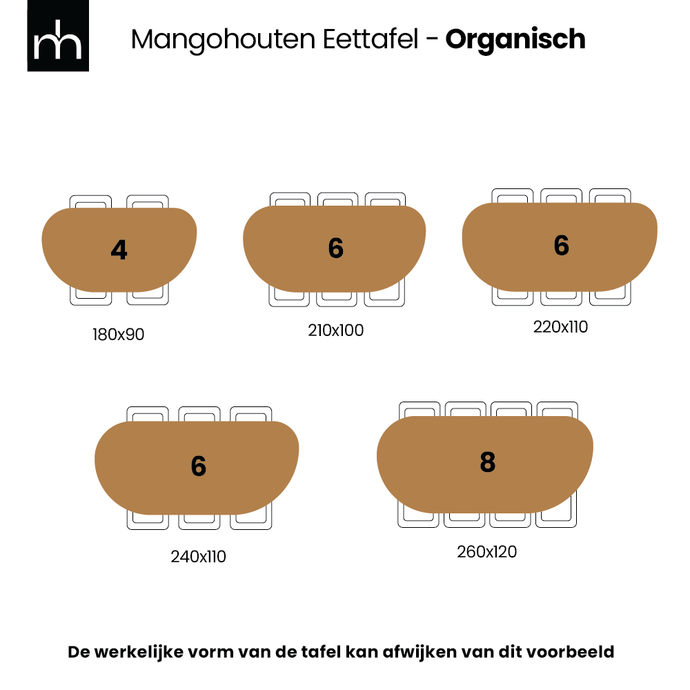 Mangohouten Eettafel Organisch Alessia 180x90 cm Mahom