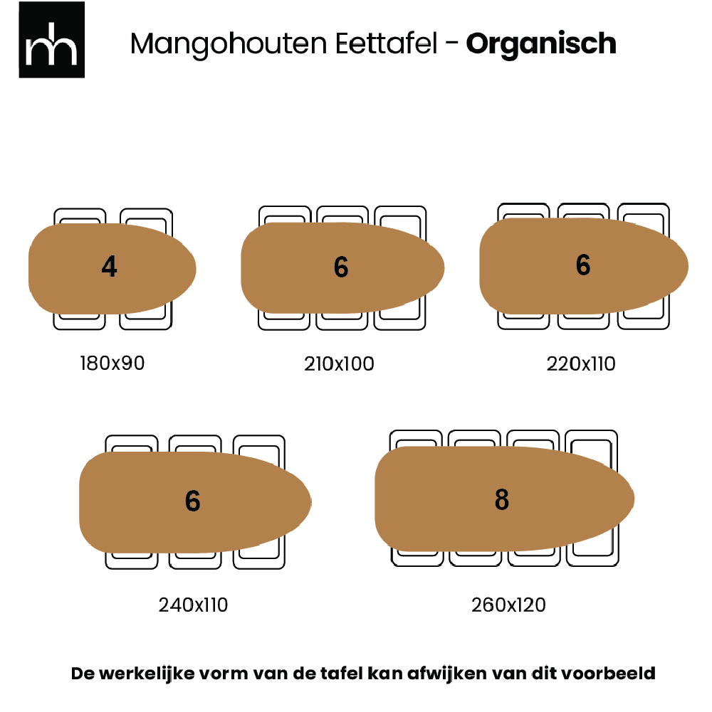 Mangohouten eettafel organisch