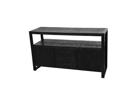 Mangohouten Dressoir Pittsburgh Black 140 cm met 3 lades en 2 deuren Mahom