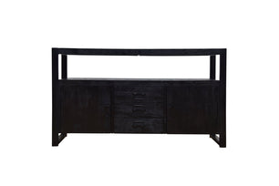 Mangohouten Dressoir Pittsburgh Black 140 cm met 3 lades en 2 deuren Mahom