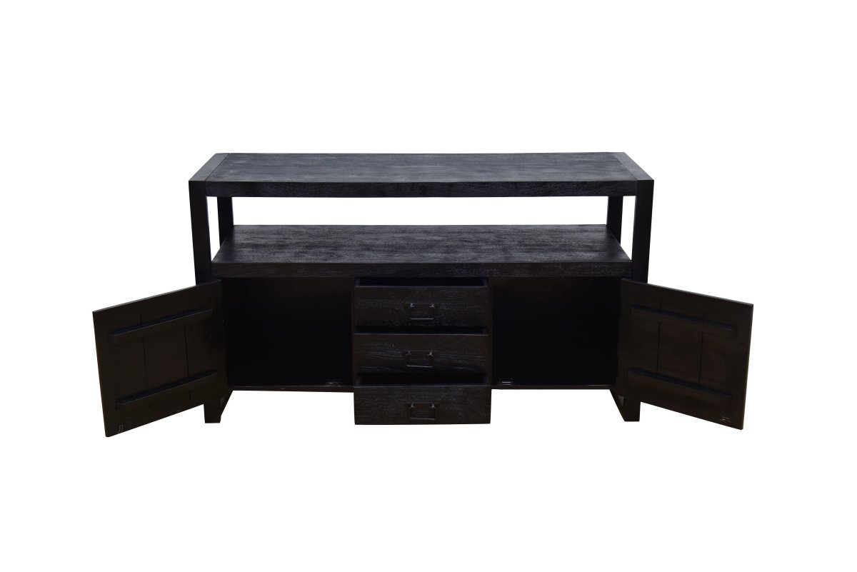 Mangohouten Dressoir Pittsburgh Black 140 cm met 3 lades en 2 deuren Mahom