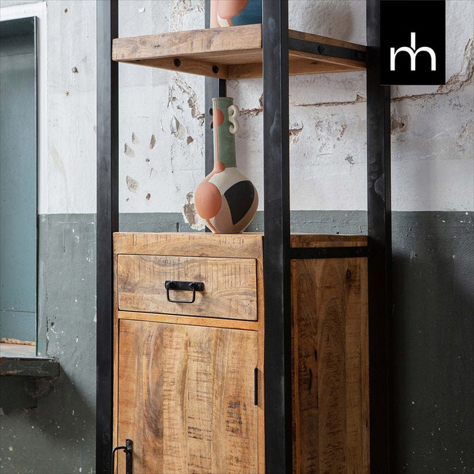 Mangohouten Boekenkast Plano met 1 deur en 1 lade Mahom