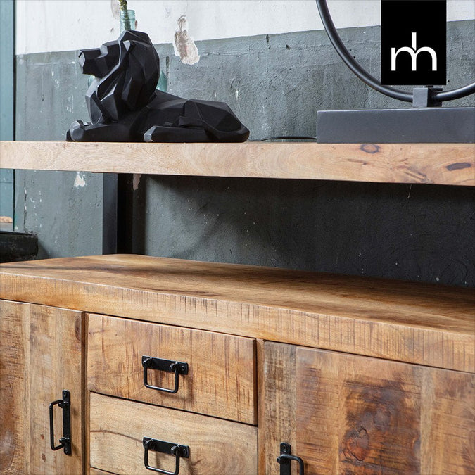 Mangohouten Dressoir Pittsburgh 140 cm met 3 lades en 2 deuren Mahom