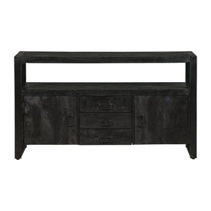 Mangohouten Dressoir Pittsburgh Black 140 cm met 3 lades en 2 deuren Mahom