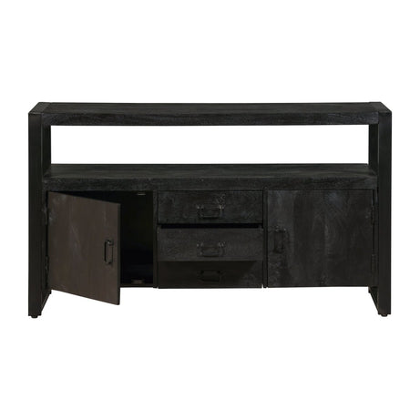 Mangohouten Dressoir Pittsburgh Black 140 cm met 3 lades en 2 deuren Mahom