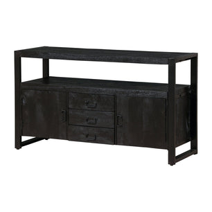 Mangohouten Dressoir Pittsburgh Black 140 cm met 3 lades en 2 deuren Mahom