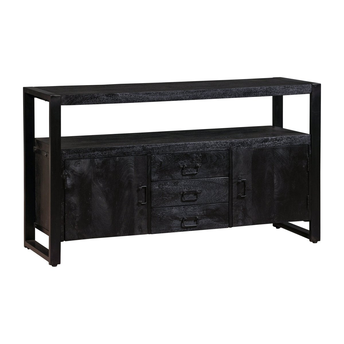 Mangohouten Dressoir Pittsburgh Black 140 cm met 3 lades en 2 deuren Mahom