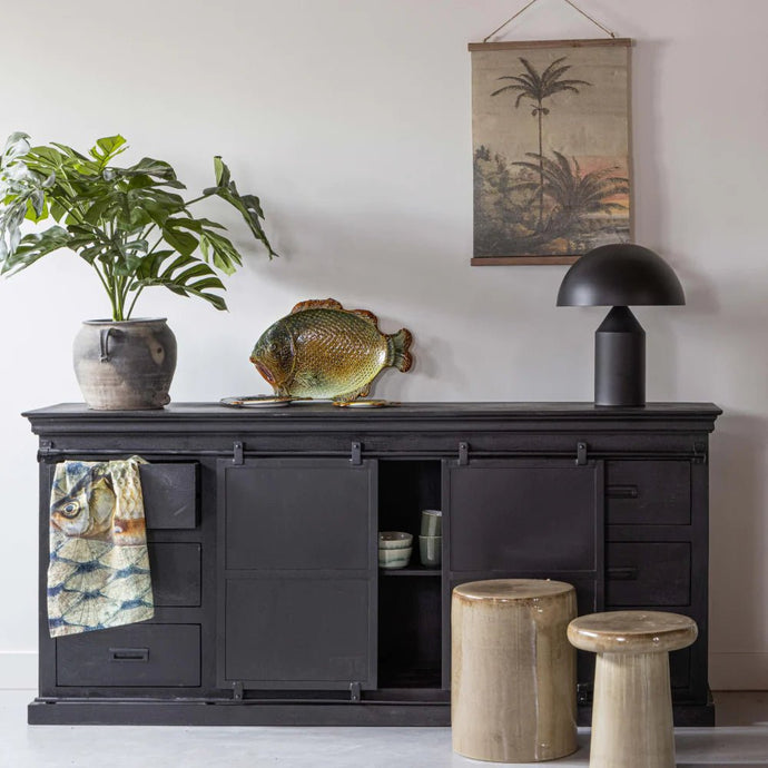 Mangohouten Dressoir Newark Black 160 cm Dubbele Deurtjes Mahom